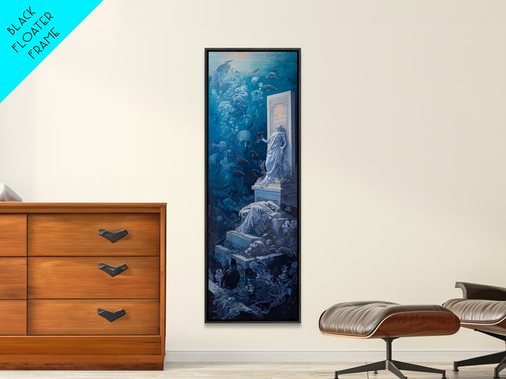 The Underwater Graveyard, Gothic Nightmare Art, Tall Narrow Wall Art, Gothic Horror Wall Art, Canvas Print, Halloween Wall Art