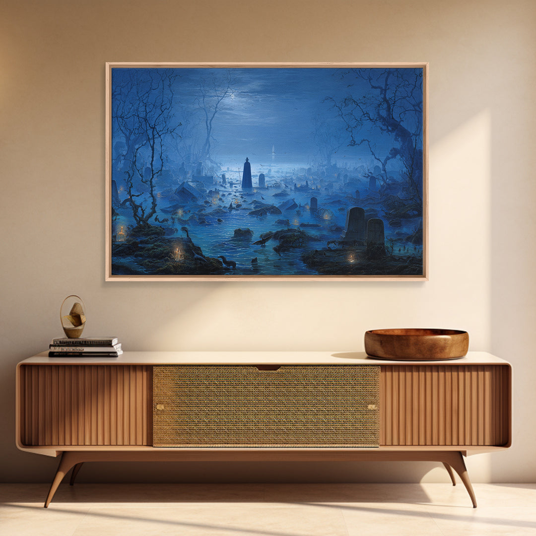 The Underwater Graveyard, Romantic Gothic Landscape, Landscape Wall Art, Dark Halloween Decor, Framed Canvas Print