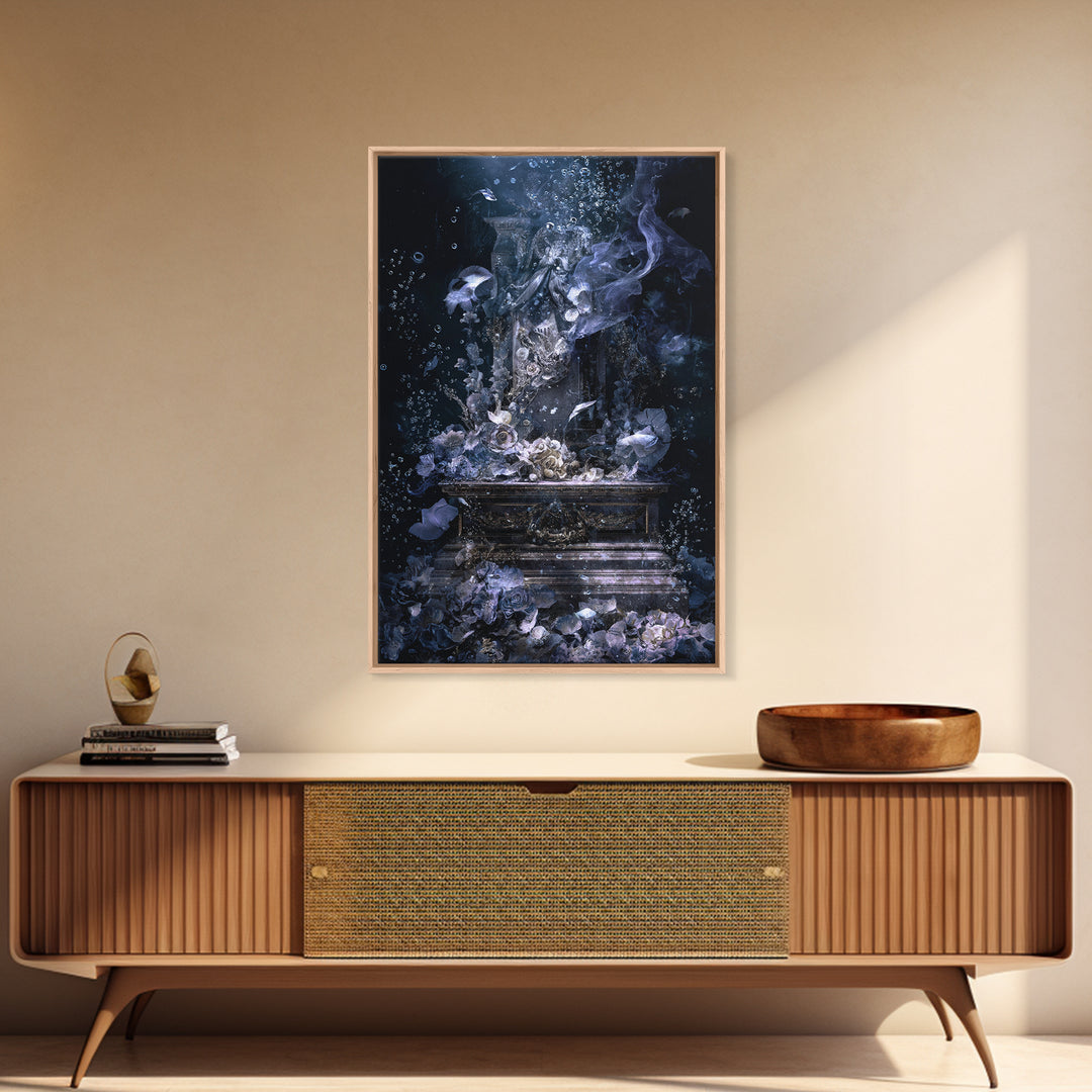 The Underwater Graveyard, Ornate Symbolist Art, Vertical Wall Art, Dark Fantasy Wall Art, Framed Canvas Print, Halloween Wall Art
