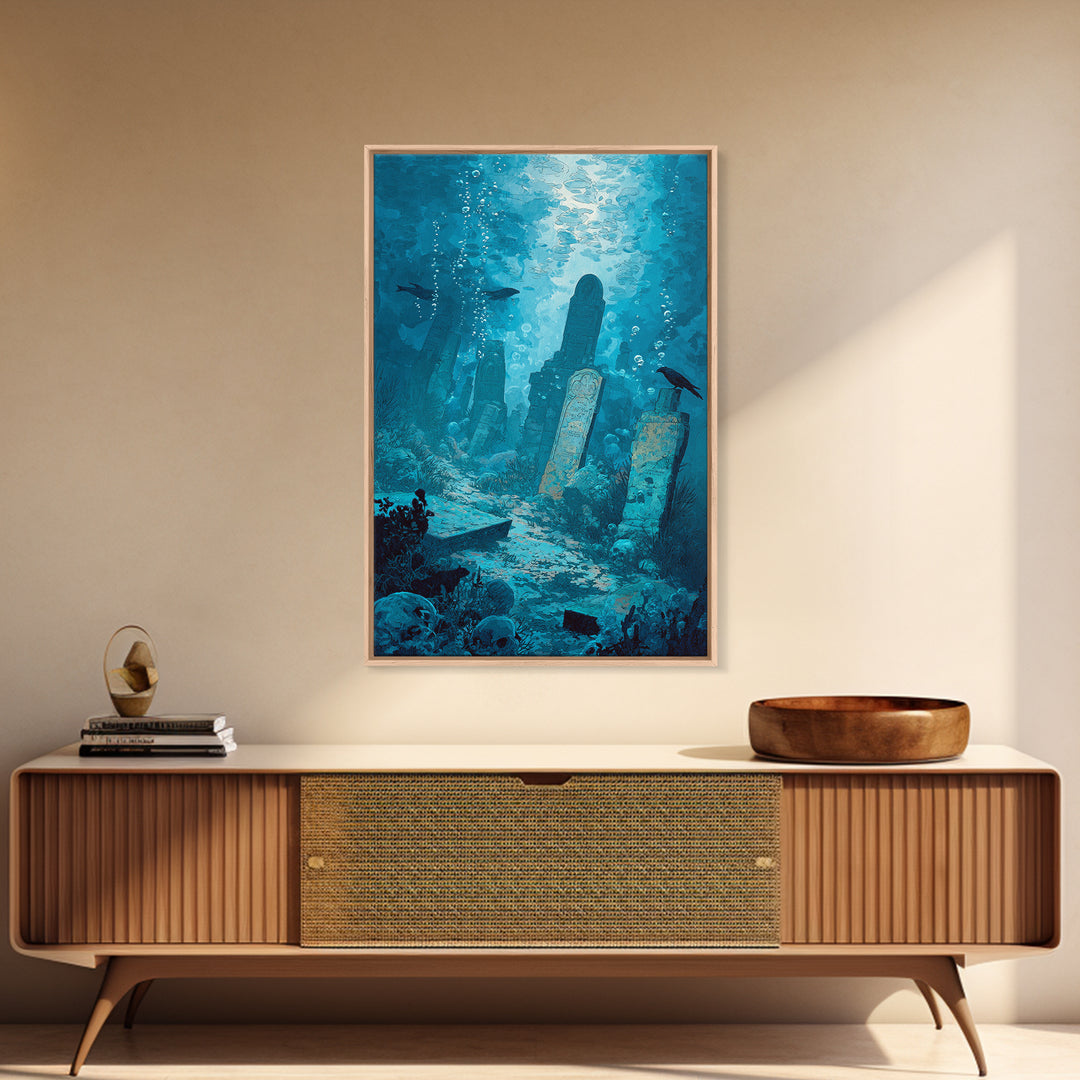 The Underwater Graveyard, Decadent Gothic Art, Vertical Wall Art, Gothic Horror Wall Art, Framed Canvas Print, Halloween Wall Art