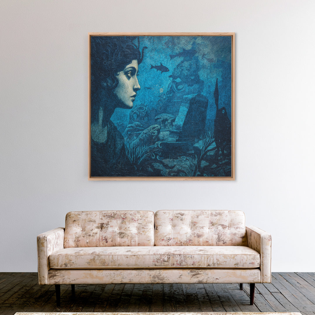 The Underwater Graveyard, Dark Symbolist Art, Square Wall Art, Dark Halloween Decor, Canvas Print, Halloween Wall Art