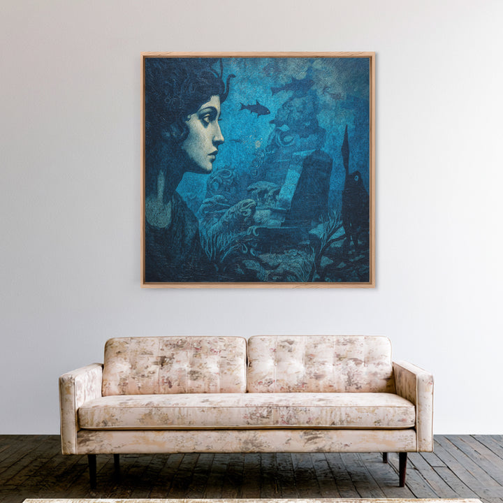The Underwater Graveyard, Dark Symbolist Art, Square Wall Art, Dark Halloween Decor, Canvas Print, Halloween Wall Art