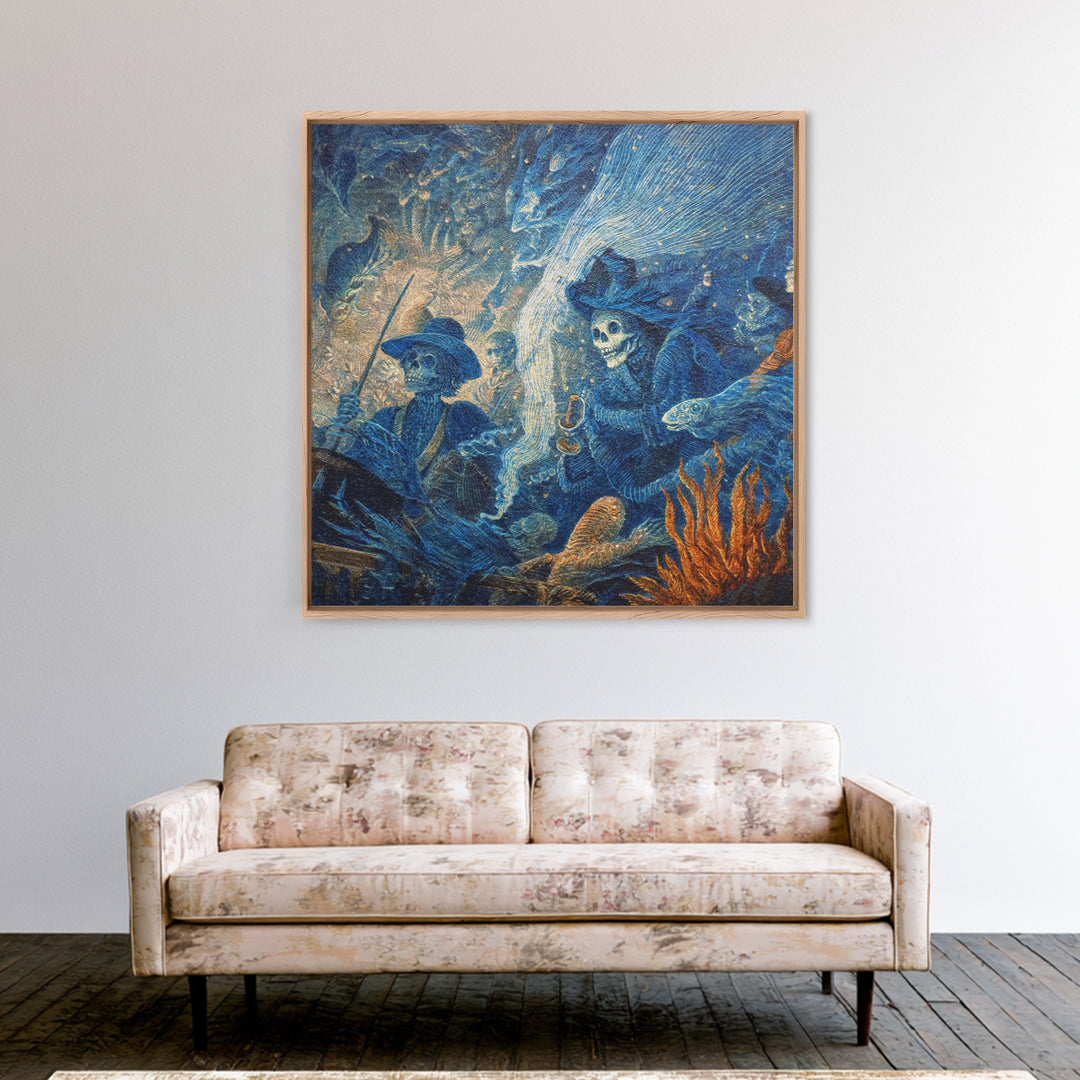 The Underwater Graveyard, Grotesque Carnival Art, Square Wall Art, Dark Halloween Decor, Framed Canvas Print, Halloween Wall Art