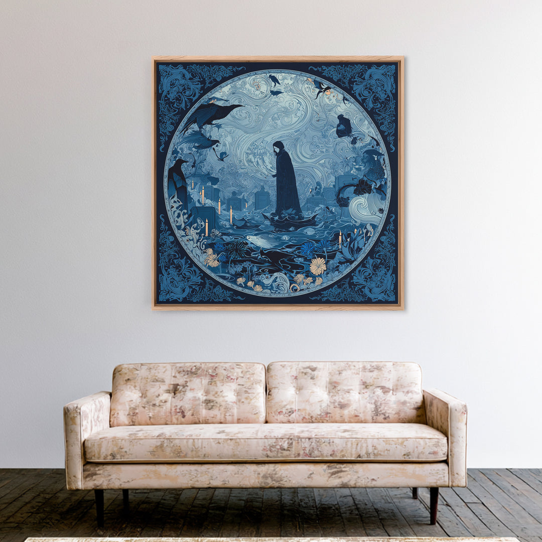 The Underwater Graveyard, Decadent Line Art, Square Wall Art, Gothic Horror Wall Art, Canvas Print, Halloween Wall Art