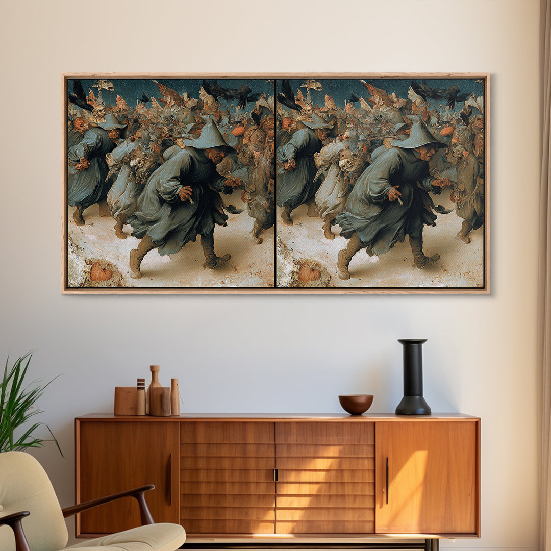 Desert Halloween, Northern Renaissance Horror, Wide Panoramic Art, Macabre Wall Art, Framed Canvas Print, Halloween Wall Art