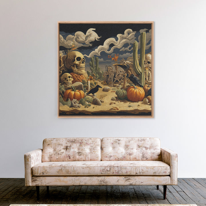 Desert Halloween, Danse Macabre Art, Square Wall Art, Dark Halloween Decor, Framed Canvas Print, Halloween Wall Art