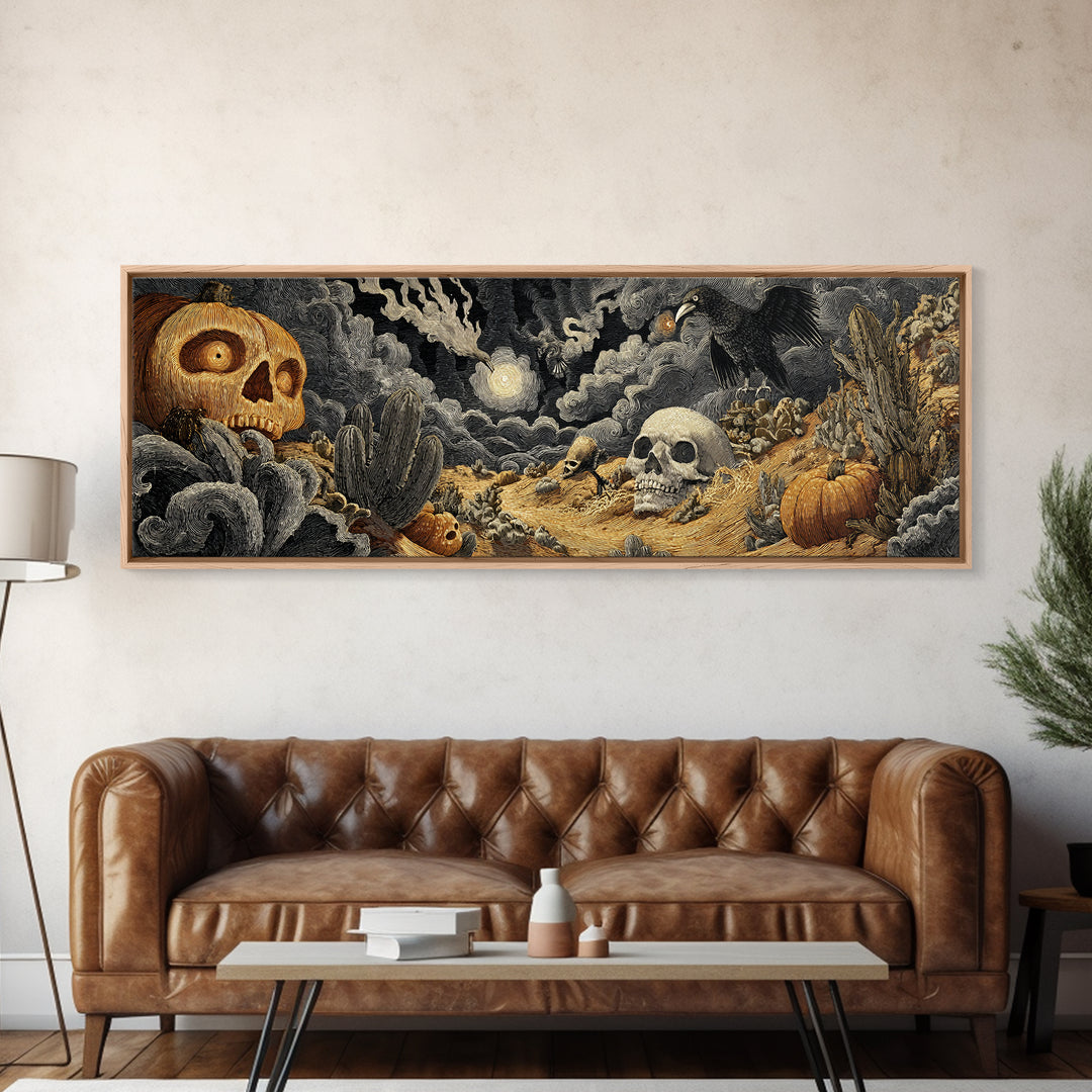 Desert Halloween, Visionary Gothic Art, Extra Wide Wall Art, Gothic Horror Wall Art, Canvas Print, Halloween Wall Art