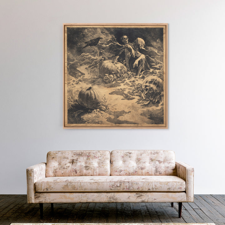 Desert Halloween, Symbolist Dream Art, Square Wall Art, Macabre Wall Art, Framed Canvas Print, Halloween Wall Art, Gothic Home Decor