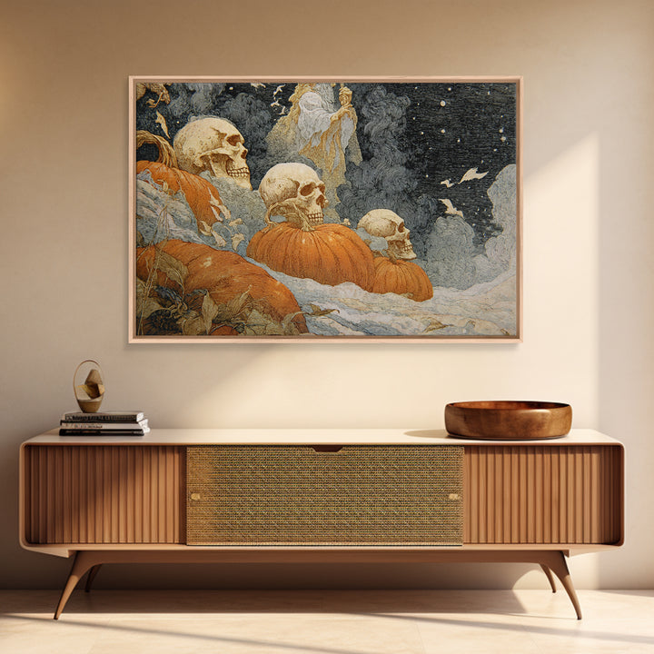 Desert Halloween, Symbolist Death Art, Landscape Wall Art, Macabre Wall Art, Framed Canvas Print, Halloween Wall Art