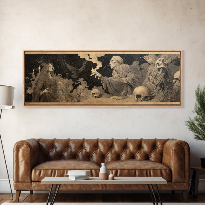 Desert Halloween, Symbolist Etching Art, Extra Wide Wall Art, Dark Halloween Decor, Canvas Print, Halloween Wall Art, Dark Fantasy Art