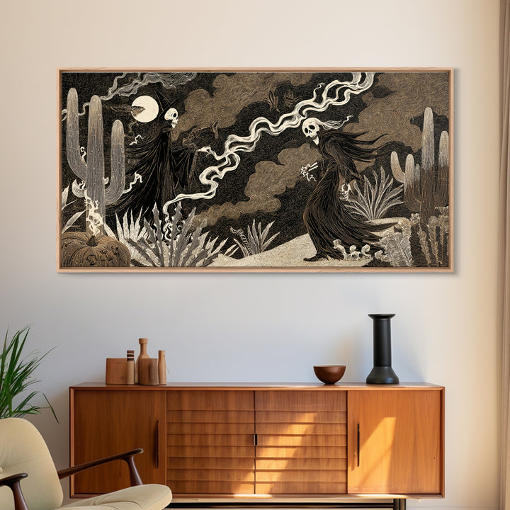 Desert Halloween, Expressionist Nightmare Art, Wide Panoramic Art, Macabre Wall Art, Canvas Print, Halloween Wall Art, Halloween Decor