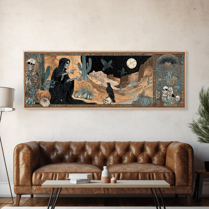 Desert Halloween, Stained Glass Gothic Art, Extra Wide Wall Art, Gothic Horror Wall Art, Canvas Print, Halloween Wall Art