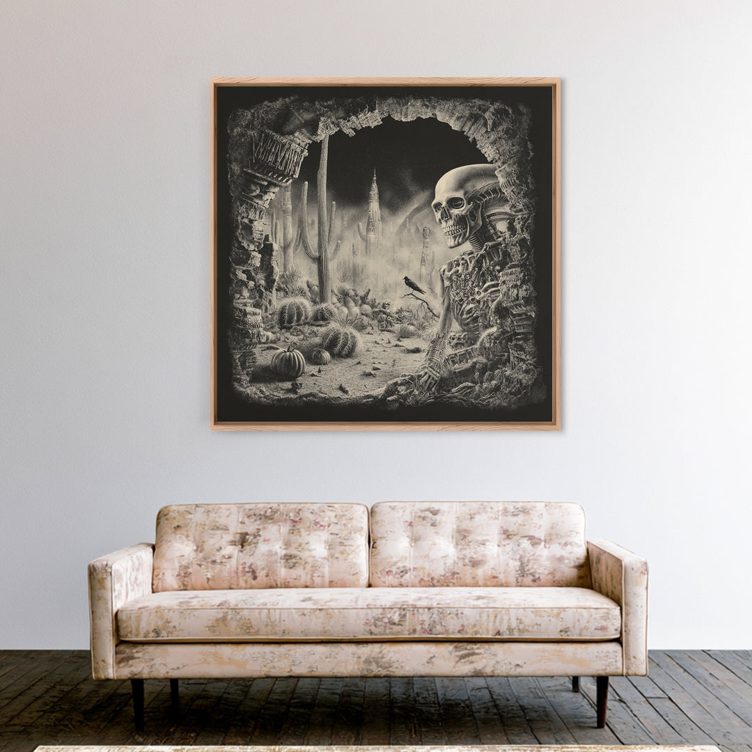Desert Halloween, Biomechanical Horror Art, Square Wall Art, Dark Halloween Decor, Canvas Print, Halloween Wall Art, Macabre Wall Art