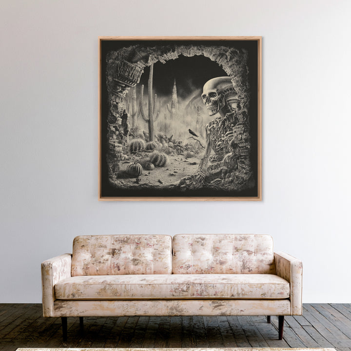 Desert Halloween, Biomechanical Horror Art, Square Wall Art, Dark Halloween Decor, Canvas Print, Halloween Wall Art, Macabre Wall Art
