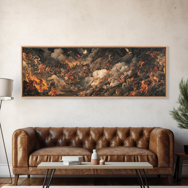 The Volcanic Demon Festival, Medieval Grotesque Art, Extra Wide Wall Art, Dark Halloween Decor, Framed Canvas Print
