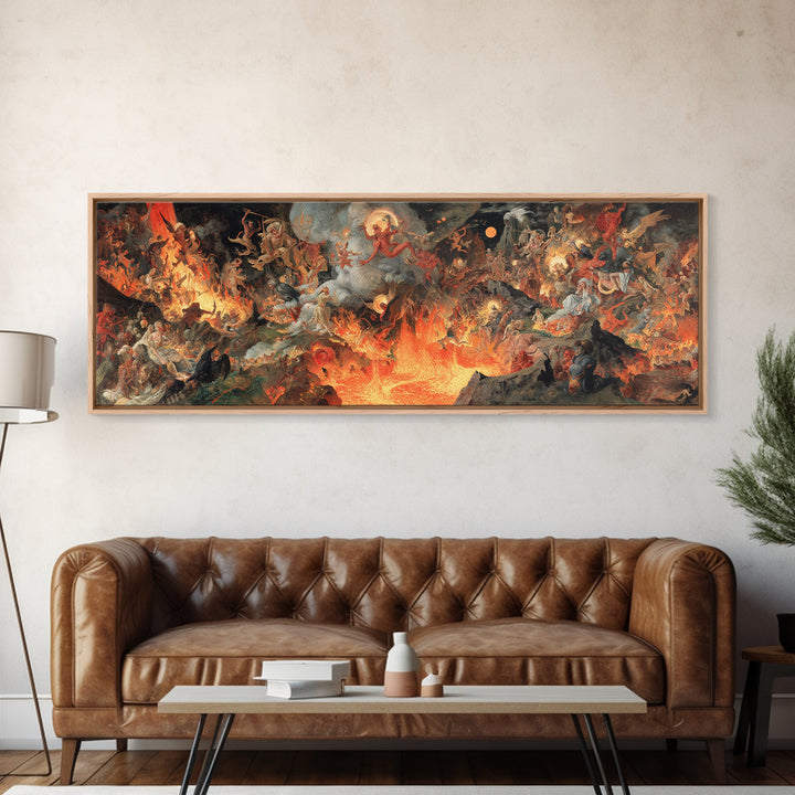 The Volcanic Demon Festival, Dark Renaissance Art, Extra Wide Wall Art, Gothic Horror Wall Art, Canvas Print, Halloween Wall Art
