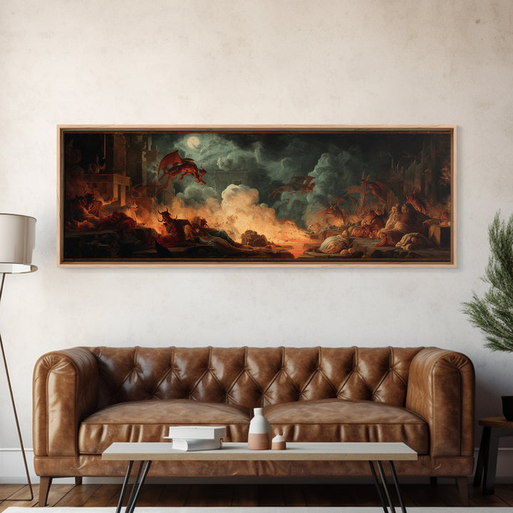 The Volcanic Demon Festival, Gothic Nightmare Art, Extra Wide Wall Art, Dark Fantasy Wall Art, Framed Canvas Print, Halloween Wall Art