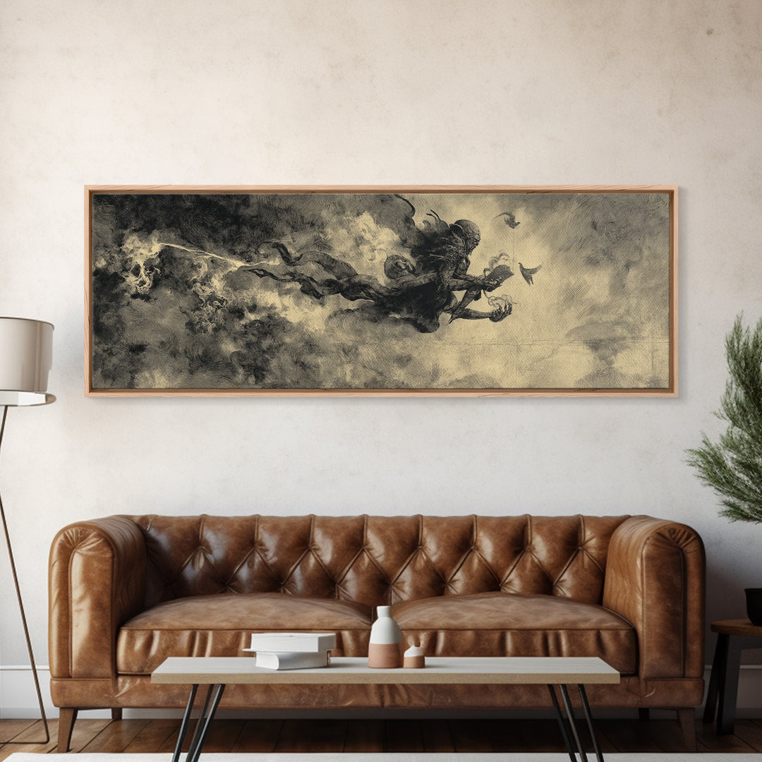 The Volcanic Demon Festival, Symbolist Dream Art, Extra Wide Wall Art, Dark Halloween Decor, Canvas Print, Halloween Wall Art