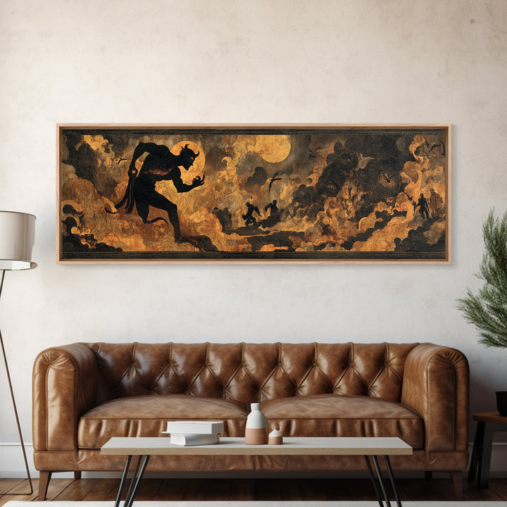 The Volcanic Demon Festival, Dark Symbolist Art, Extra Wide Wall Art, Gothic Horror Wall Art, Framed Canvas Print