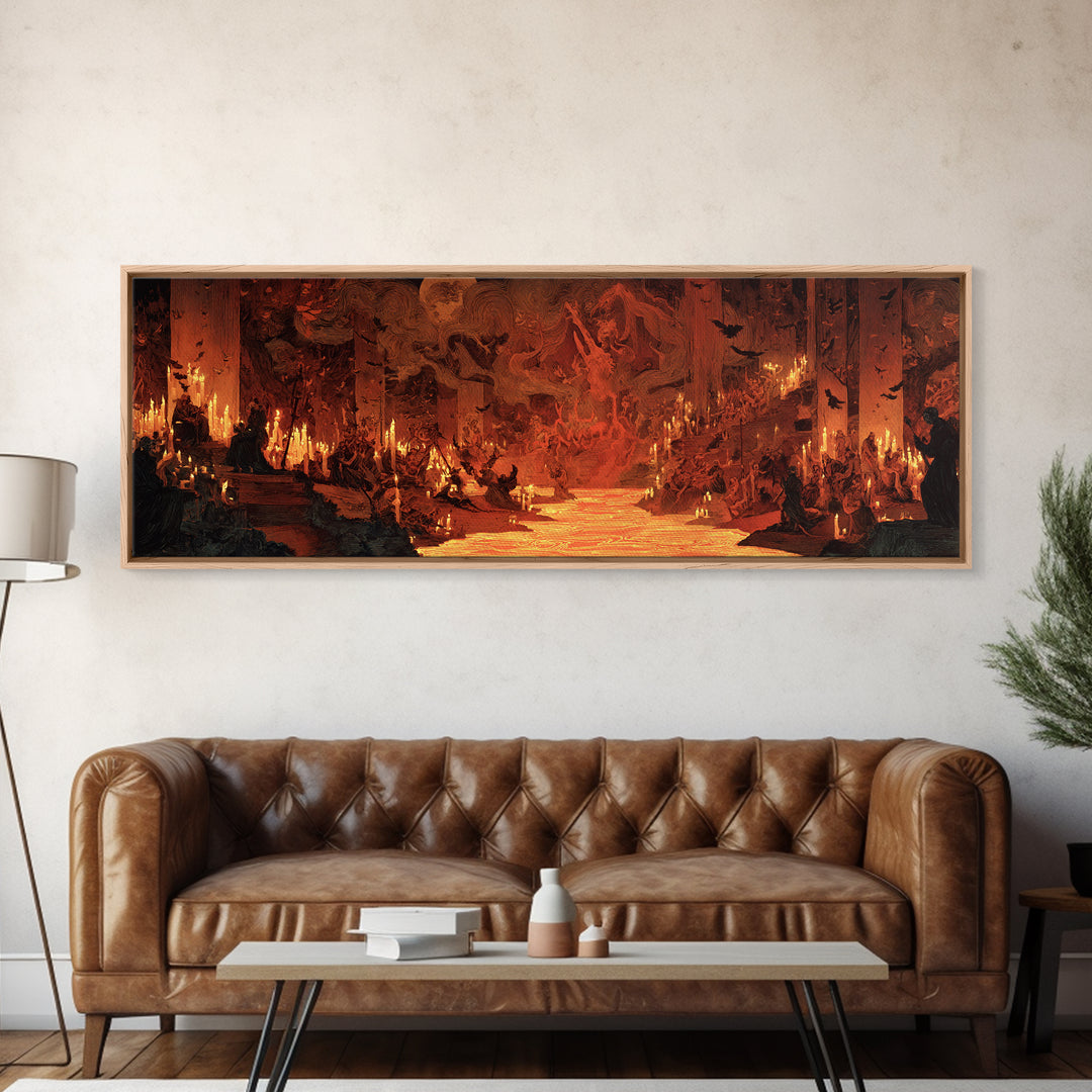 The Volcanic Demon Festival, Expressionist Gothic Art, Extra Wide Wall Art, Dark Fantasy Wall Art, Framed Canvas Print, Halloween Wall Art