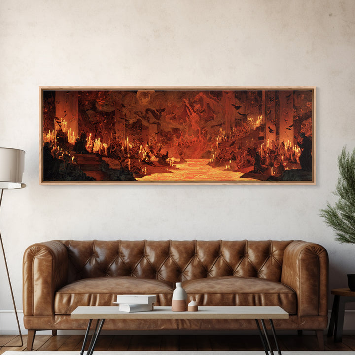 The Volcanic Demon Festival, Expressionist Gothic Art, Extra Wide Wall Art, Dark Fantasy Wall Art, Framed Canvas Print, Halloween Wall Art