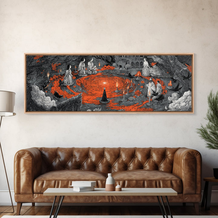 The Volcanic Demon Festival, Victorian Macabre Art, Extra Wide Wall Art, Dark Fantasy Wall Art, Canvas Print, Halloween Wall Art