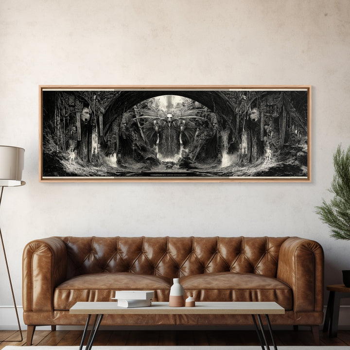 The Volcanic Demon Festival, Biomechanical Horror Art, Extra Wide Wall Art, Gothic Horror Wall Art, Framed Canvas Print, Halloween Wall Art