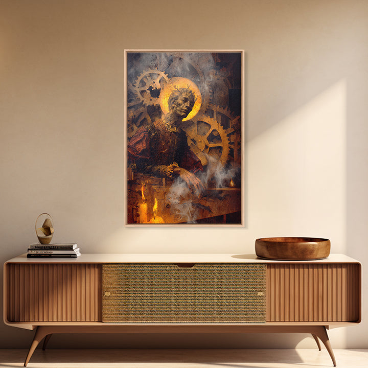 The Clockwork Haunted House, Dark Renaissance Art, Vertical Wall Art, Dark Fantasy Wall Art, Framed Canvas Print, Halloween Decor