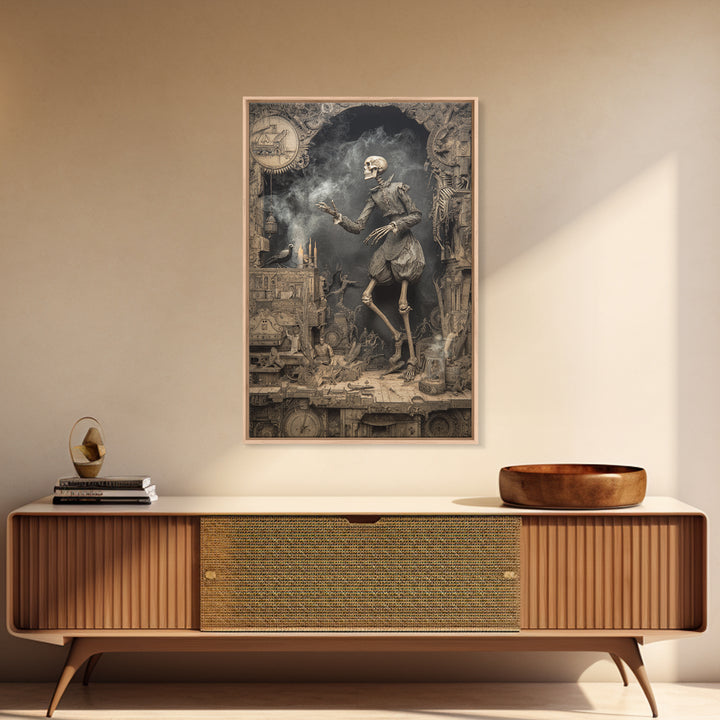 The Clockwork Haunted House, Danse Macabre Art, Vertical Wall Art, Dark Fantasy Wall Art, Framed Canvas Print