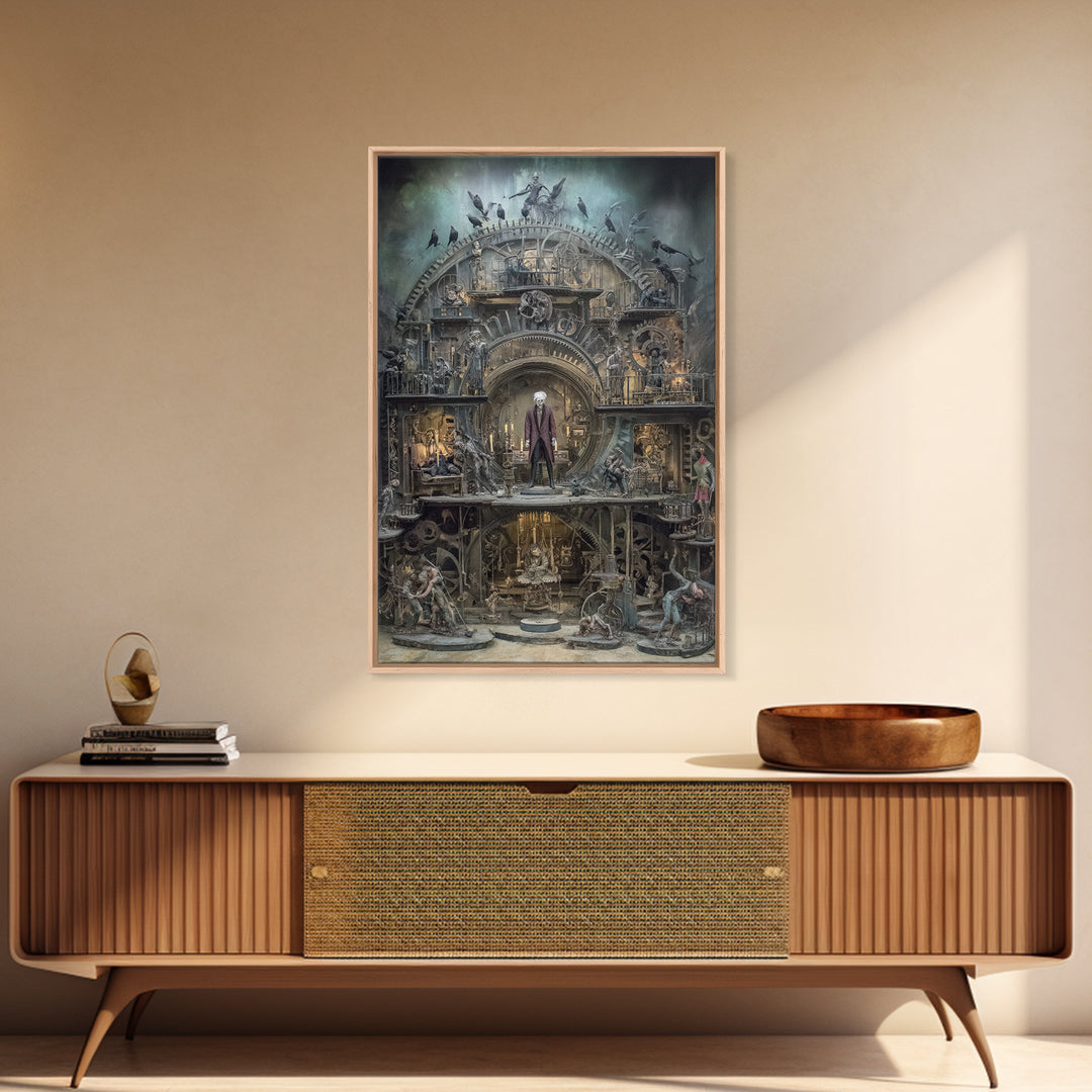 The Clockwork Haunted House, Gothic Nightmare Art, Vertical Wall Art, Macabre Wall Art, Canvas Print, Halloween Wall Art