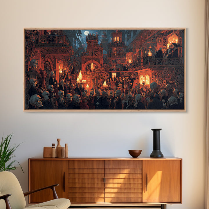 The Clockwork Haunted House, Grotesque Carnival Art, Wide Panoramic Art, Gothic Horror Wall Art, Canvas Print, Halloween Wall Art