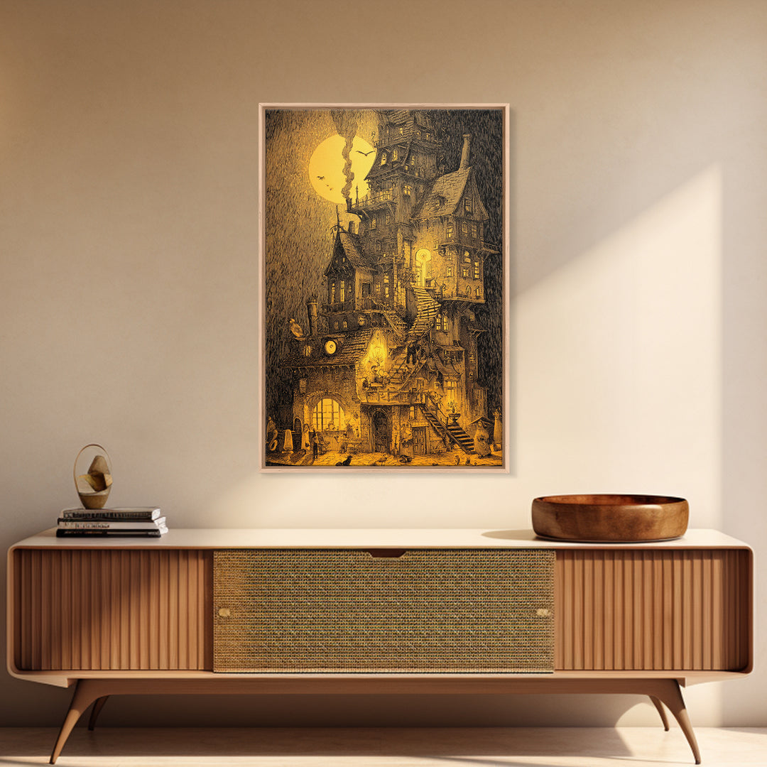 The Clockwork Haunted House, Victorian Macabre Art, Vertical Wall Art, Macabre Wall Art, Canvas Print, Halloween Wall Art