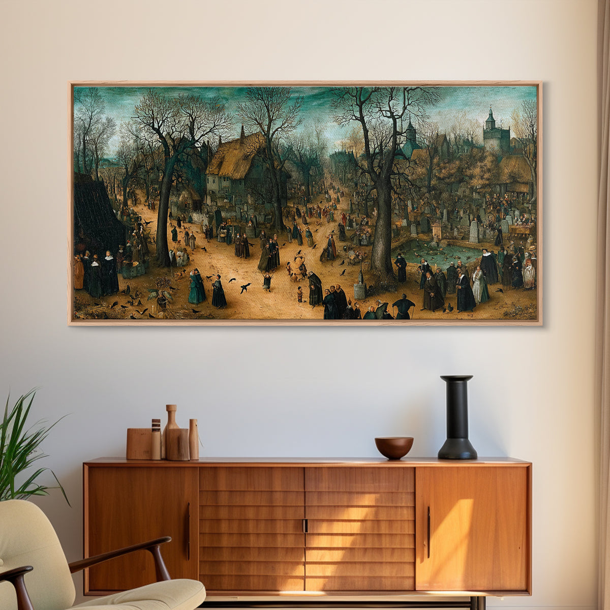 The Upside-Down Cemetery, Northern Renaissance Horror, Wide Panoramic Art, Macabre Wall Art, Canvas Print, Halloween Wall Art