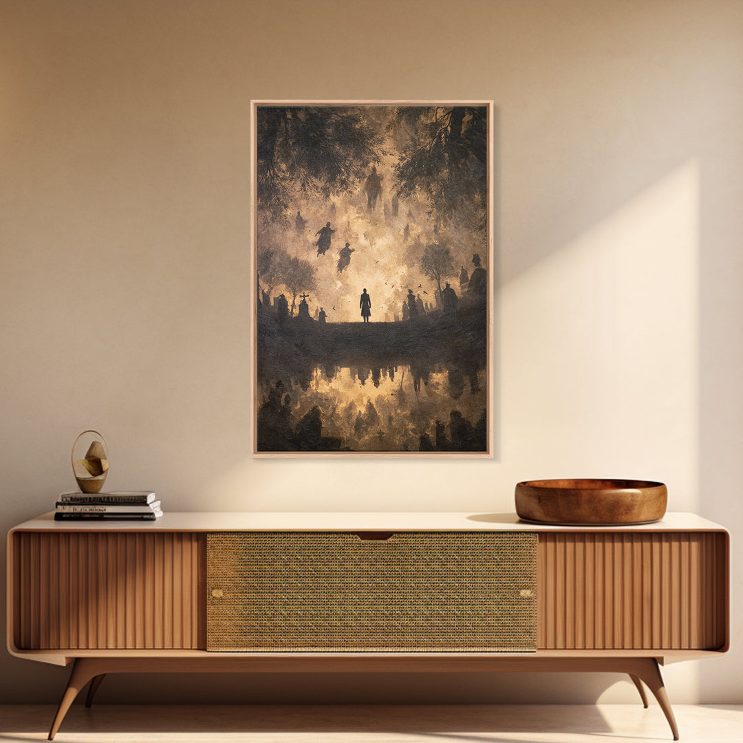 The Upside-Down Cemetery, Dark Romantic Horror Art, Vertical Wall Art, Macabre Wall Art, Framed Canvas Print, Halloween Wall Art