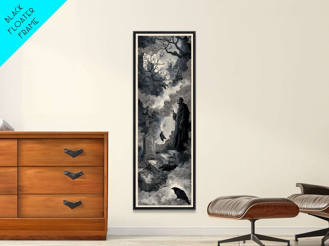 The Upside-Down Cemetery, Architectural Etching Art, Tall Narrow Wall Art, Gothic Horror Wall Art, Canvas Print