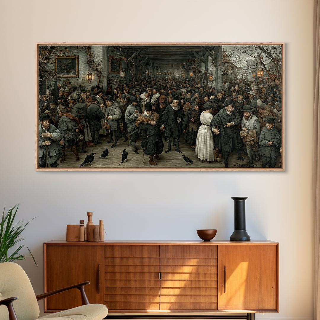 The Infinite Hallway, Northern Renaissance Horror, Wide Panoramic Art, Gothic Horror Wall Art, Canvas Print, Halloween Wall Art