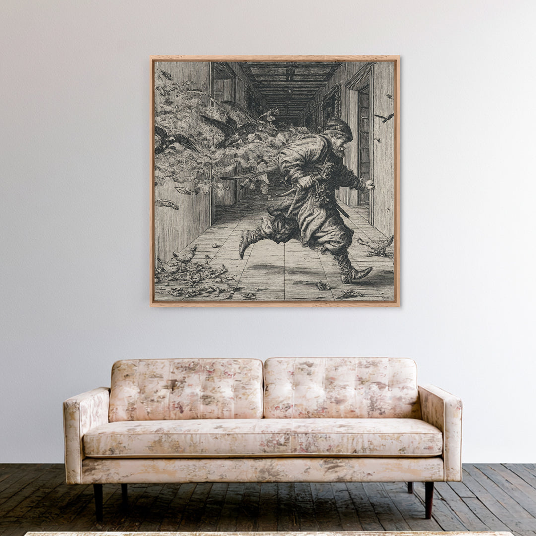 The Infinite Hallway, Renaissance Engraving Art, Square Wall Art, Gothic Horror Wall Art, Canvas Print, Halloween Wall Art