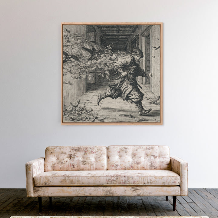 The Infinite Hallway, Renaissance Engraving Art, Square Wall Art, Gothic Horror Wall Art, Canvas Print, Halloween Wall Art