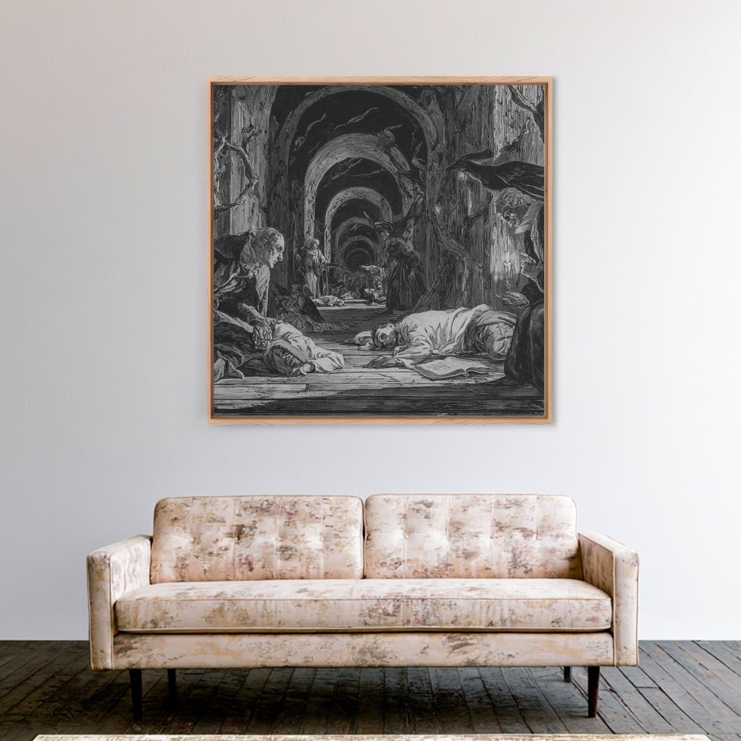 The Infinite Hallway, Gothic Nightmare Art, Square Wall Art, Dark Fantasy Wall Art, Framed Canvas Print, Halloween Wall Art
