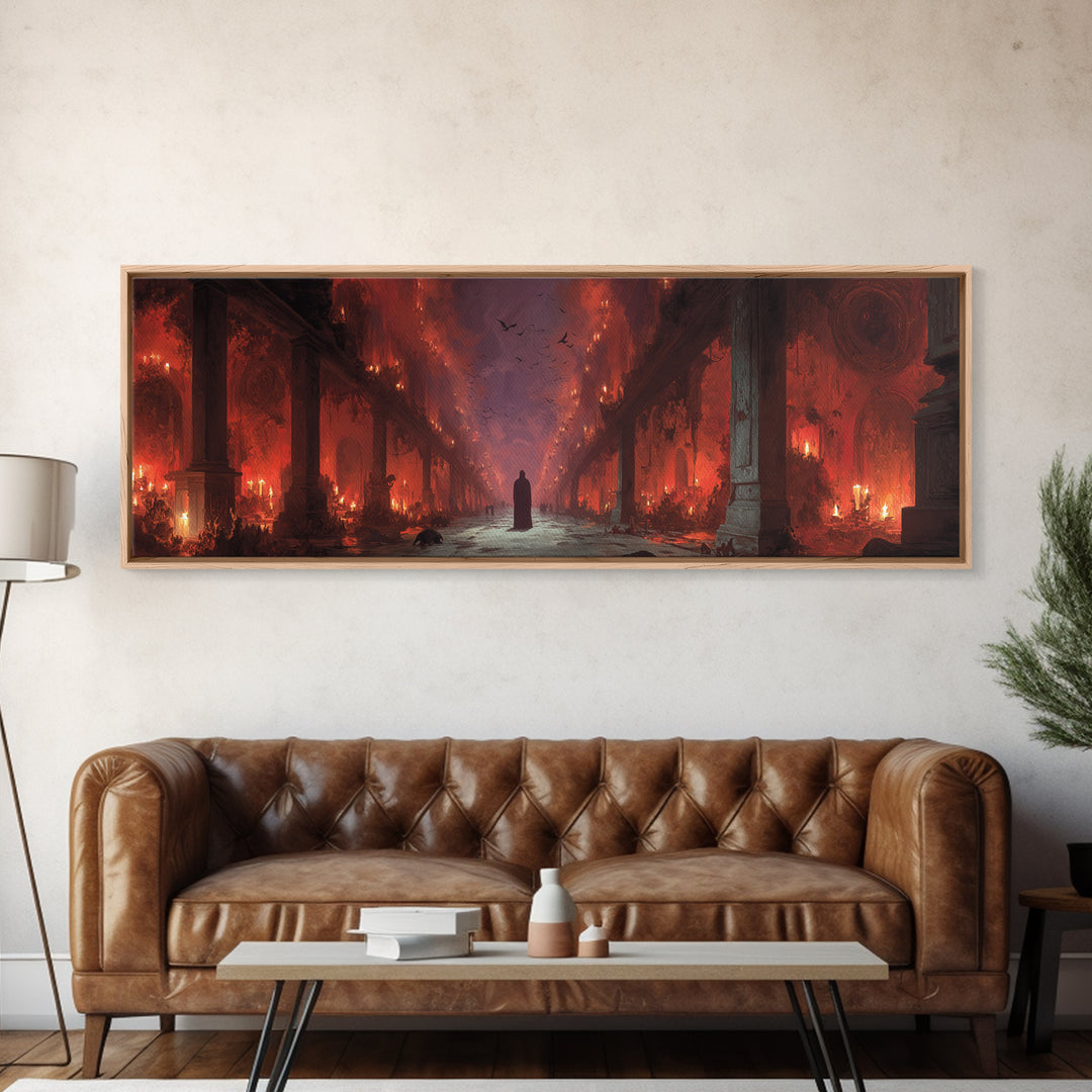 The Infinite Hallway, Apocalyptic Romantic Art, Extra Wide Wall Art, Macabre Wall Art, Framed Canvas Print, Halloween Wall Art