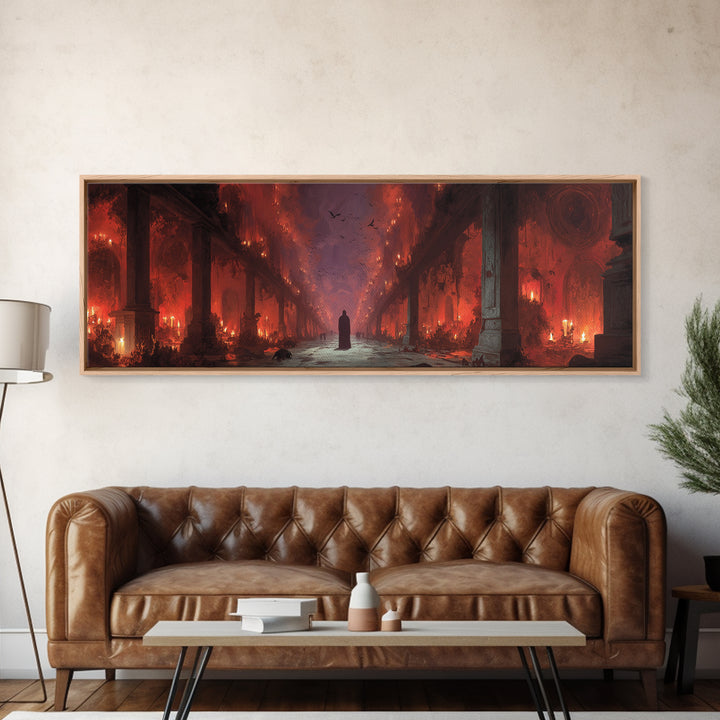 The Infinite Hallway, Apocalyptic Romantic Art, Extra Wide Wall Art, Macabre Wall Art, Framed Canvas Print, Halloween Wall Art