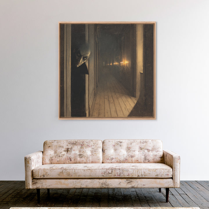 The Infinite Hallway, Symbolist Dream Art, Square Wall Art, Dark Halloween Decor, Canvas Print, Halloween Wall Art
