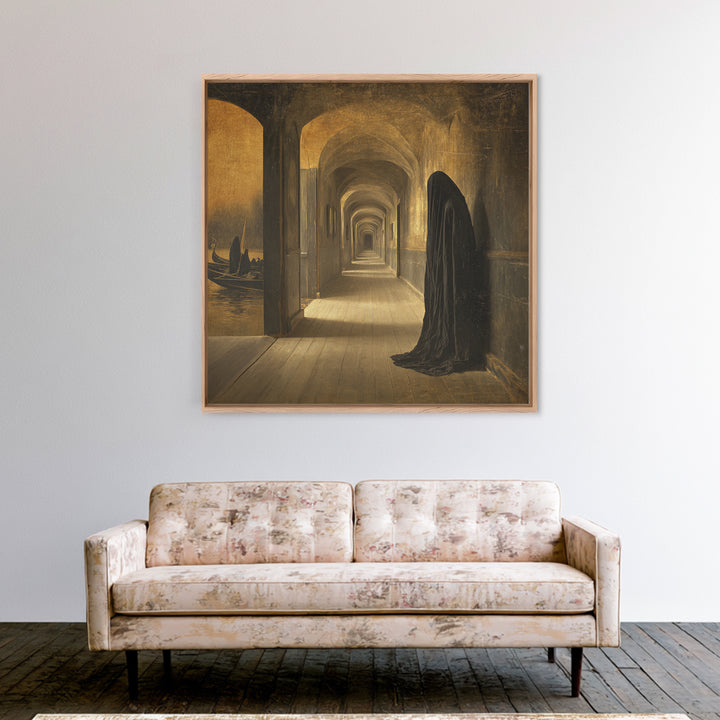 The Infinite Hallway, Symbolist Gothic Landscape, Square Wall Art, Dark Halloween Decor, Canvas Print, Halloween Wall Art, Dark Fantasy Art