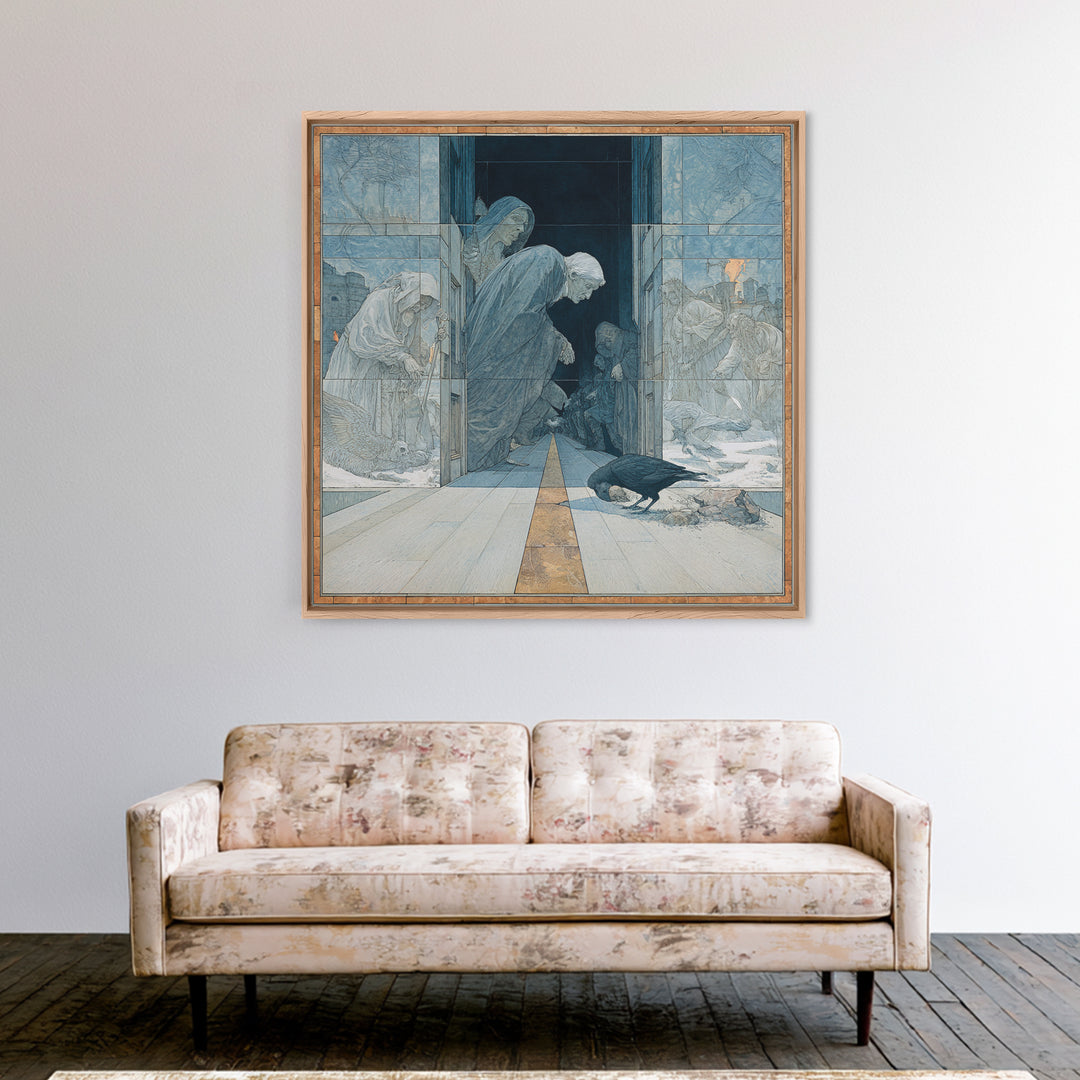 The Infinite Hallway, Symbolist Death Art, Square Wall Art, Gothic Horror Wall Art, Canvas Print, Halloween Wall Art