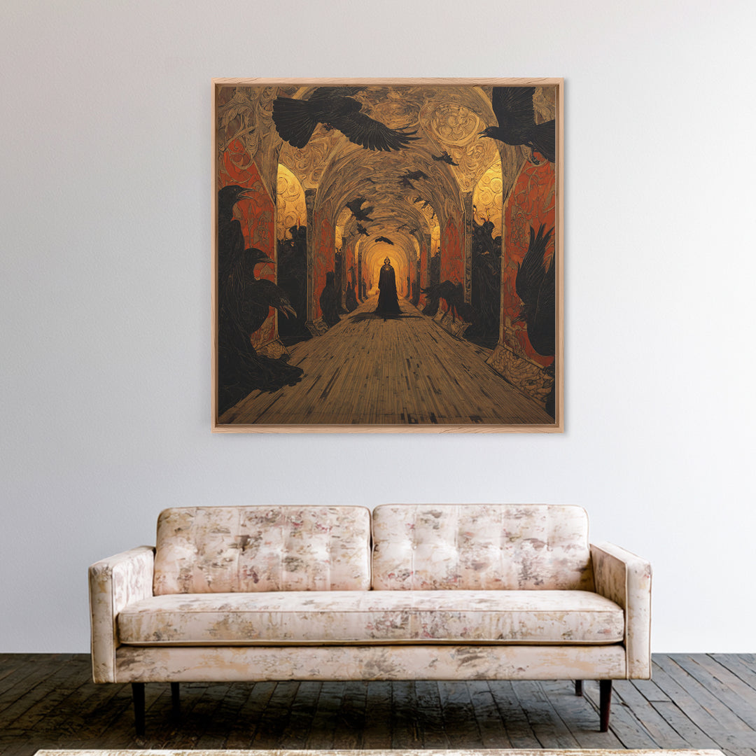 The Infinite Hallway, Dark Symbolist Art, Square Wall Art, Gothic Horror Wall Art, Canvas Print, Halloween Wall Art