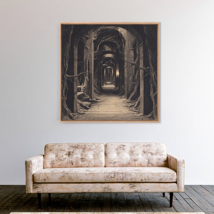 The Infinite Hallway, Expressionist Nightmare Art, Square Wall Art, Macabre Wall Art, Framed Canvas Print, Halloween Wall Art