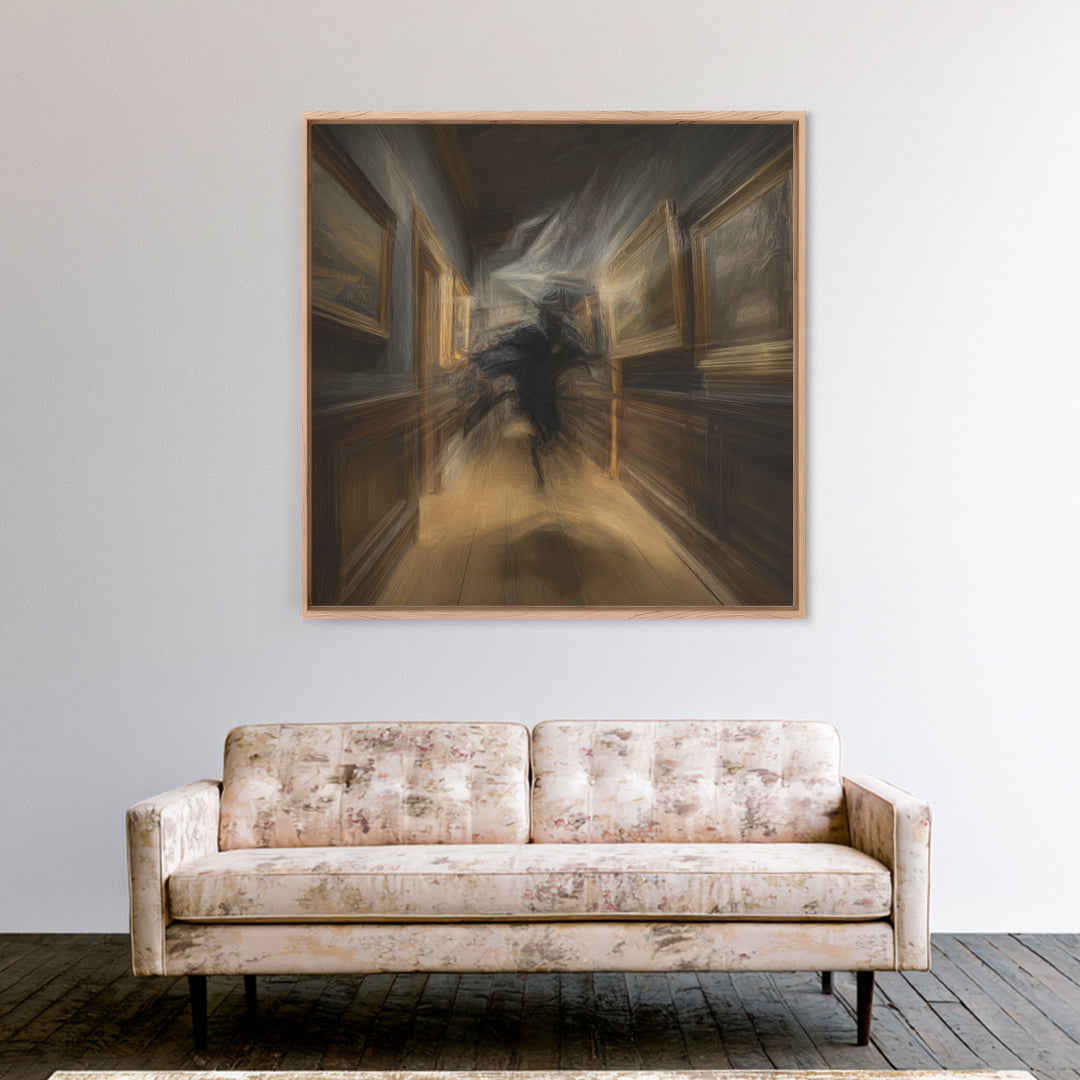 The Infinite Hallway, Expressionist Gothic Art, Square Wall Art, Macabre Wall Art, Framed Canvas Print, Halloween Wall Art