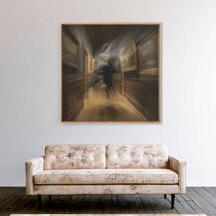 The Infinite Hallway, Expressionist Gothic Art, Square Wall Art, Macabre Wall Art, Framed Canvas Print, Halloween Wall Art