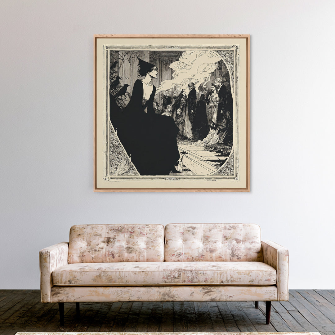 The Infinite Hallway, Decadent Line Art, Square Wall Art, Dark Halloween Decor, Canvas Print, Halloween Wall Art