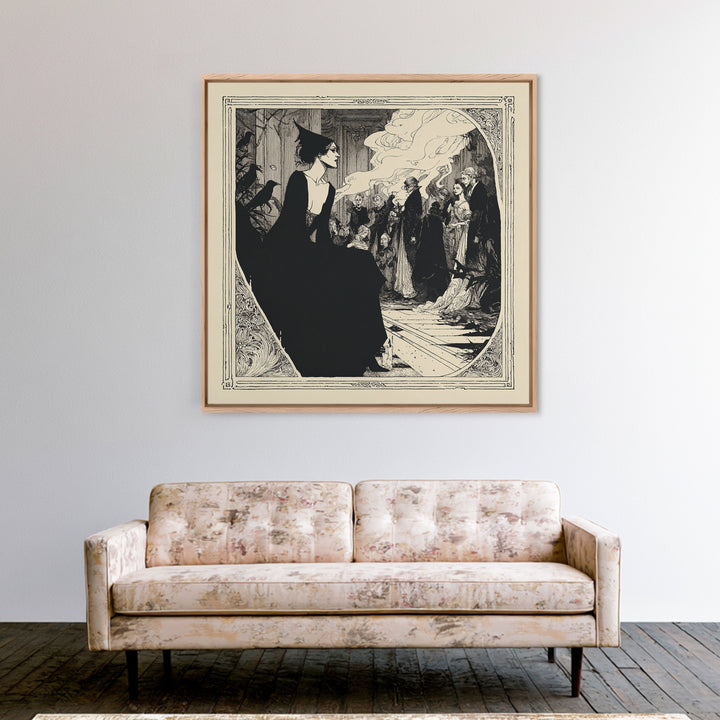 The Infinite Hallway, Decadent Line Art, Square Wall Art, Dark Halloween Decor, Canvas Print, Halloween Wall Art